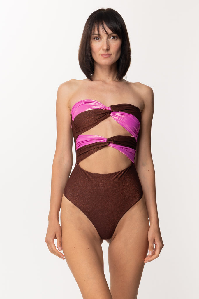 Mali Beachwear Costume Intero In Lurex con Cut-out MALI-STAR-STM1P-ATS-SP-05-ATS- BRONZO/FUCSIA