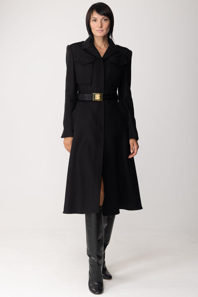 Elisabetta Franchi Cappotto Taglio Redingote con Cintura
 CP00836E2 NERO