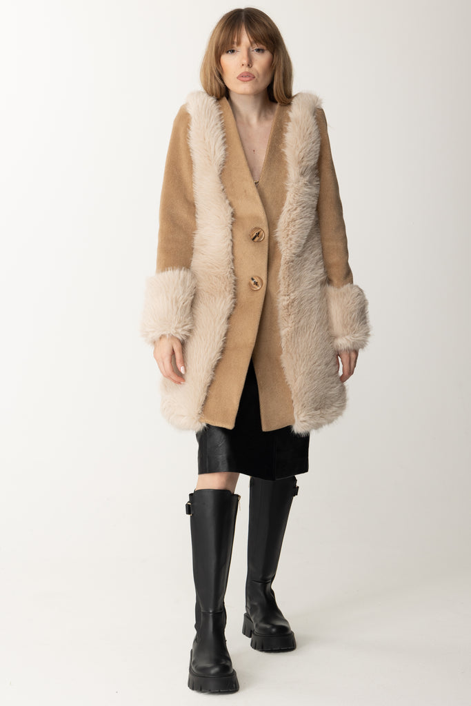 Yes London Cappotto con Inserto In Ecopelliccia CD1152 CAMMELLO