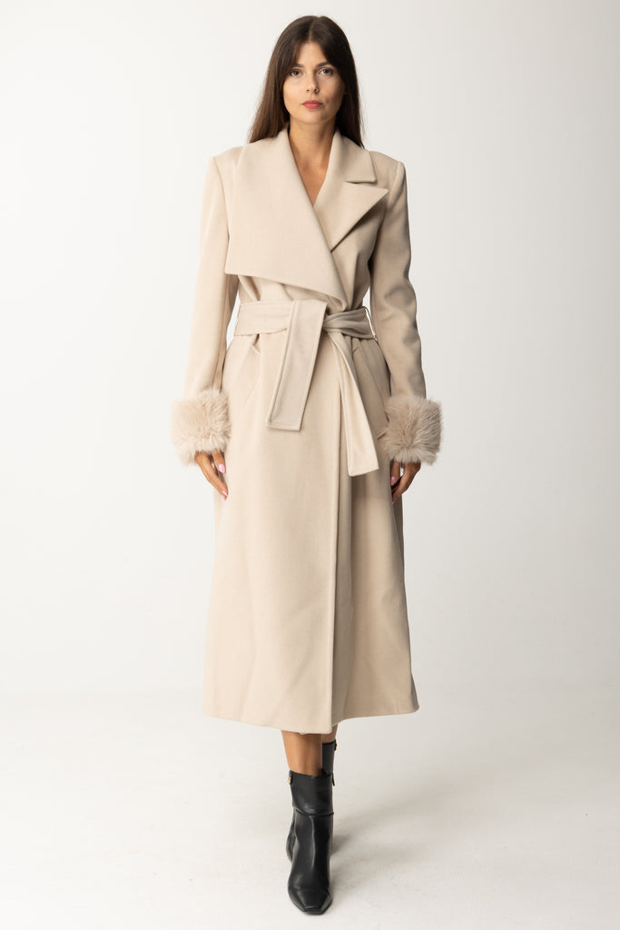 Yes London Cappotto con Revers e Inserti Di Pelliccia CD1138 BEIGE