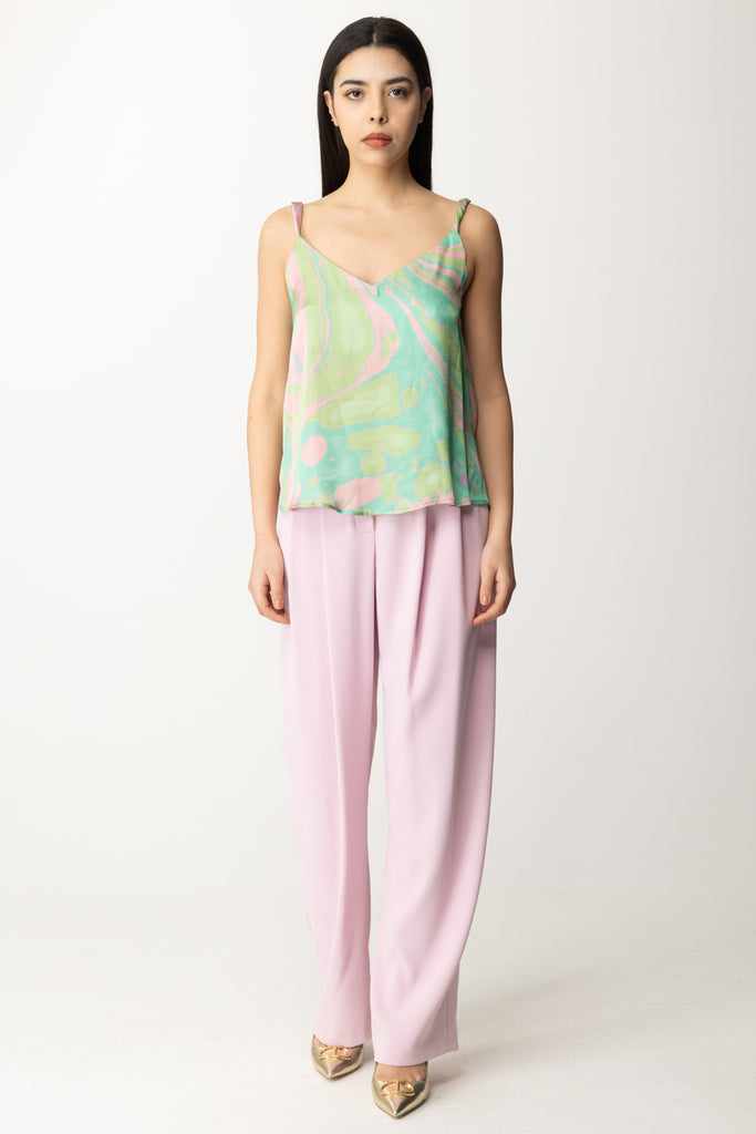 Pinko Top In Satin Stampa Splash 1103117 A1NQ SN2 MULT.VERDE/ROSA