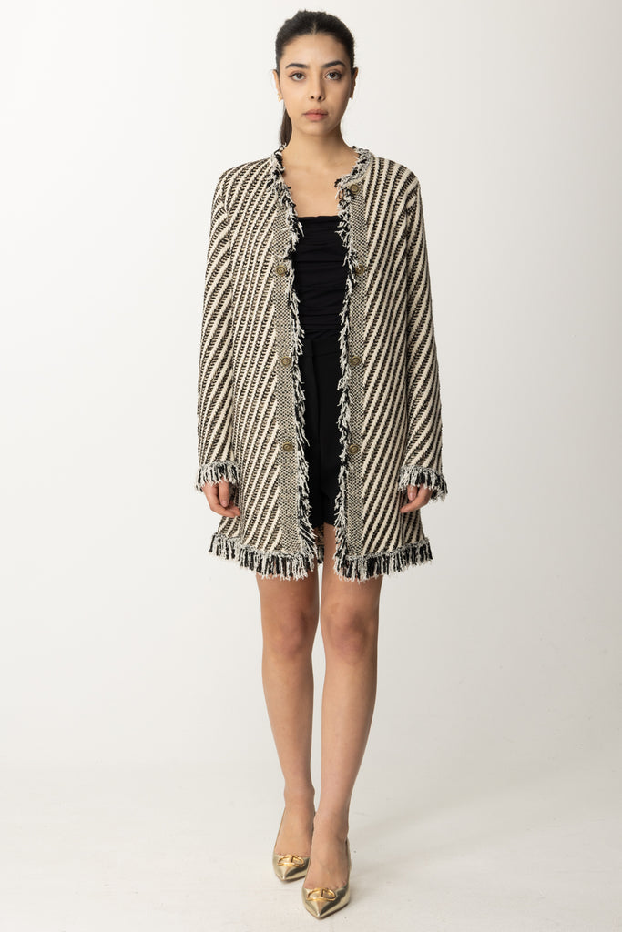 Twin-set Cappotto In Maglia a Righe con Frange 241TP3132 JACQUARD STRIPES NEVE/NERO/LUR