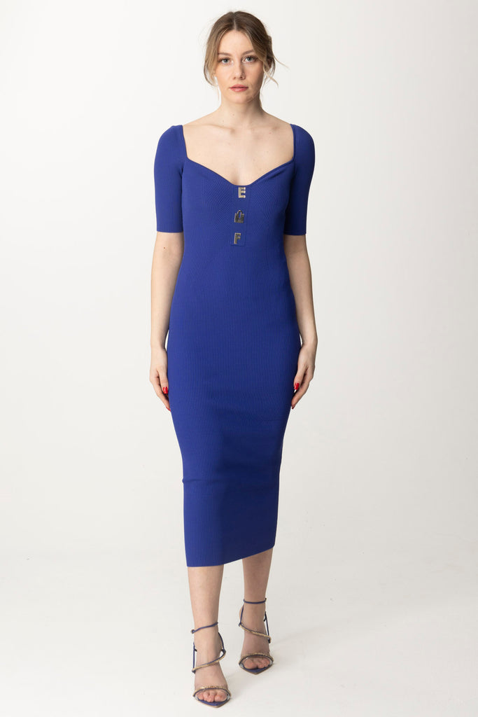 Elisabetta Franchi Abito In Maglia Midi con Applicazioni Logo AM67B42E2 BLUE INDACO