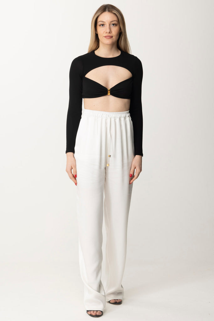 Elisabetta Franchi Maglia Cropped In Jersey TO01442E2 NERO