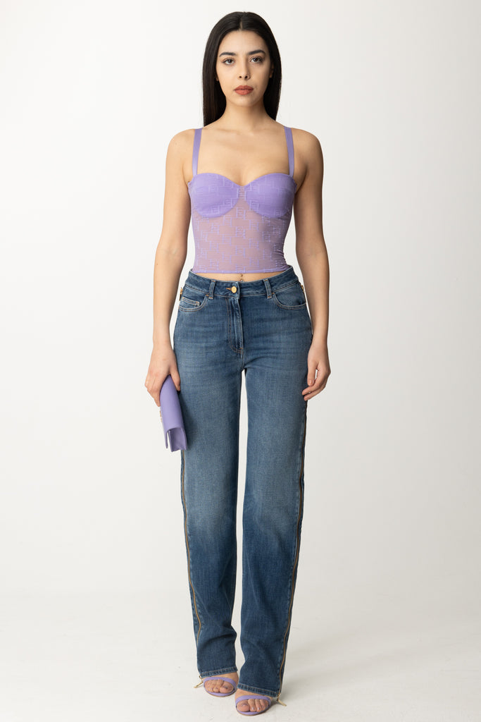 Elisabetta Franchi Top In Tulle con Stampa Ef TO00341E2 IRIS