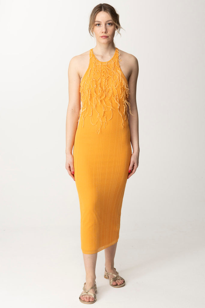 Patrizia Pepe Midi Dress con Perline e Piumette 2A2735 K186 ORANGE SORBET