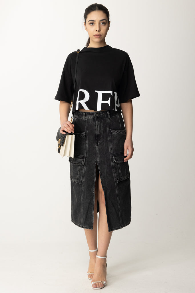 Replay Crop T-shirt con Taglio a Vivo W3798H00023608P BLACK