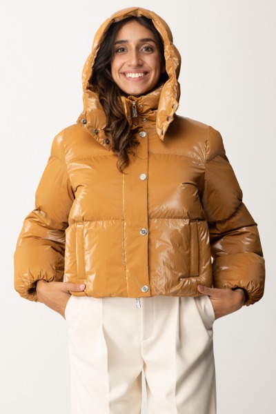 Elisabetta Franchi  Kurz geschnittene Daunenjacke aus Nylon mit Metallic-Effekt PI77D46E2 BRONZE