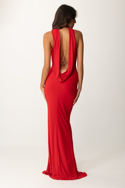 Elisabetta Franchi  Red Carpet Dress with Necklace and Back Cutout AB71647E2 RED PASSION