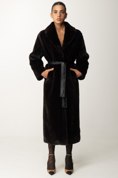 Pinko  Fur Coat with Faux Leather Belt 103824 A1ZM M28