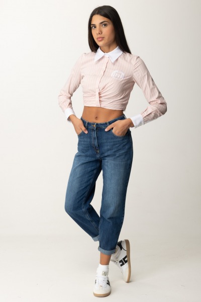 Elisabetta Franchi  Striped cropped shirt with draping CAS7246E2 POWDER PINK/BIANCO