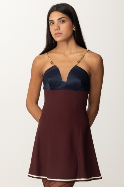 Elisabetta Franchi  Vestido mini bicolor con tirantes de cadena AB67346E2 NAVY/ROUGE NOIR/BURR