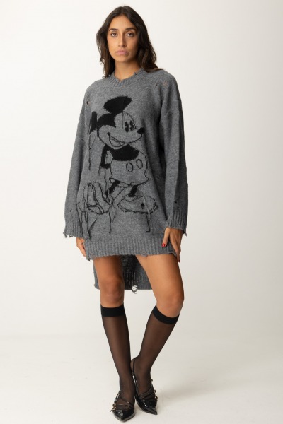 Aniye By  Mini abito in maglia destroyed stampa Mickey 181002 GRAY