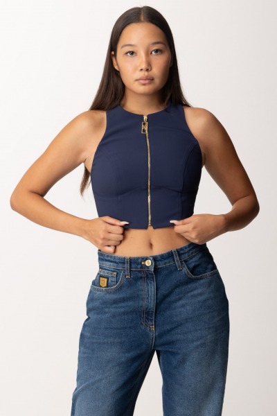 Elisabetta Franchi  Crop top z zamkiem z przodu TO00346E2 NAVY