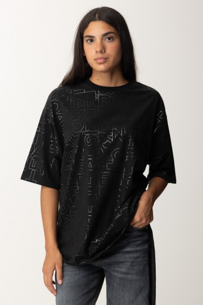 Elisabetta Franchi  Camiseta oversize con logo estampado brillante MA01246E2 NERO