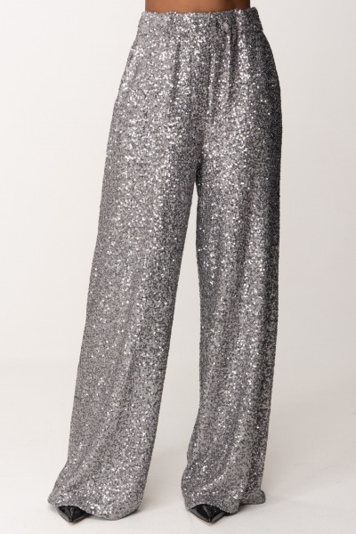 Manila Grace  Pantaloni palazzo full-paillettes P235PY METAL GRAY