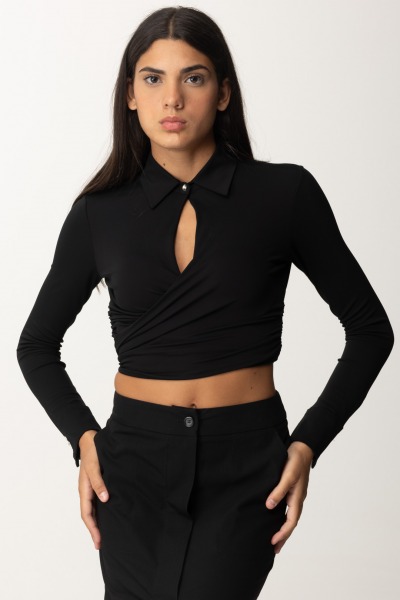 Pinko  Cropped Wrap Blouse with Keyhole Neckline 104063 A1L0 Z99