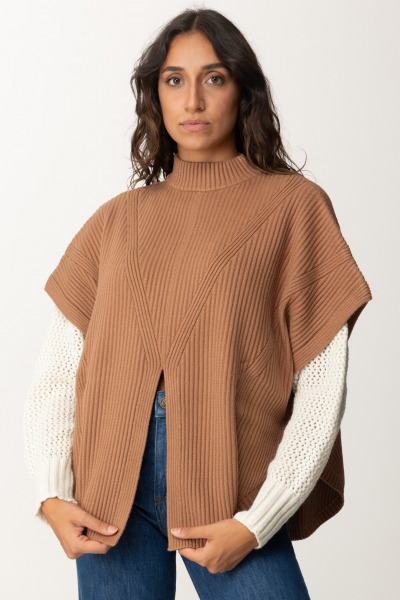 Twin-Set  Maglia a poncho con spacchi 242LI3CEE CARAMEL CAMEL