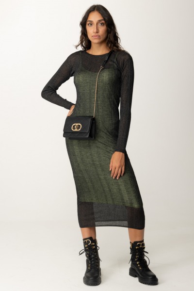 Twin-Set  Long fitted dress in ribbed knit 242LI3SBB BLACKENED PEARL