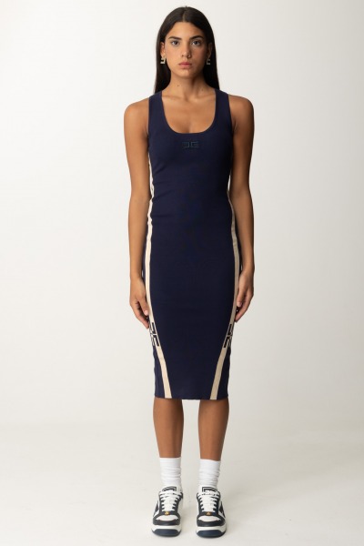 Elisabetta Franchi  Vestido midi de viscosa con bandas con logo AM84S46E2 NAVY/CREMA