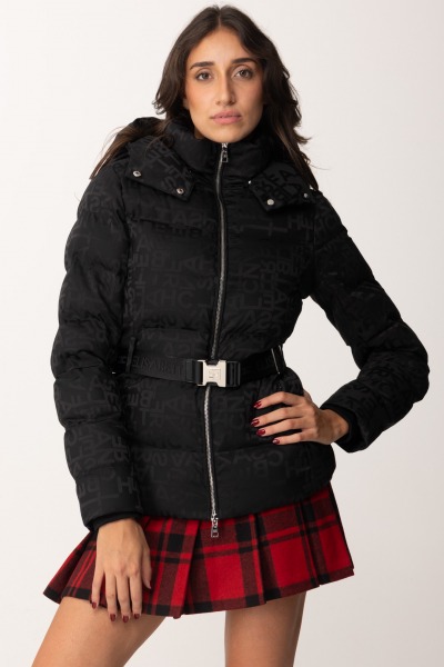 Elisabetta Franchi  Jacquard nylon down jacket with belt PI70D46E2 NERO