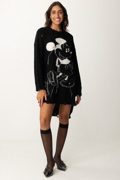 Aniye By  Mini abito in maglia destroyed stampa Mickey 181002 BLACK