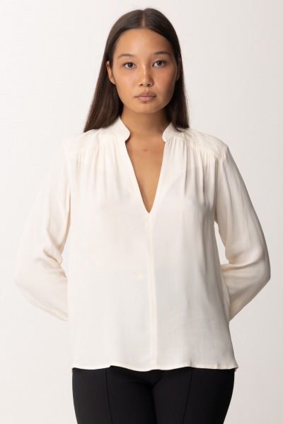 Elisabetta Franchi  Blouse avec empiècement rayé et logo CA07046E2 BURRO