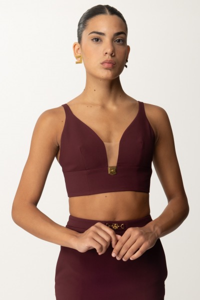 Elisabetta Franchi  Krótki top ze stretchem z plakietką z logo TO00246E2 ROUGE NOIR