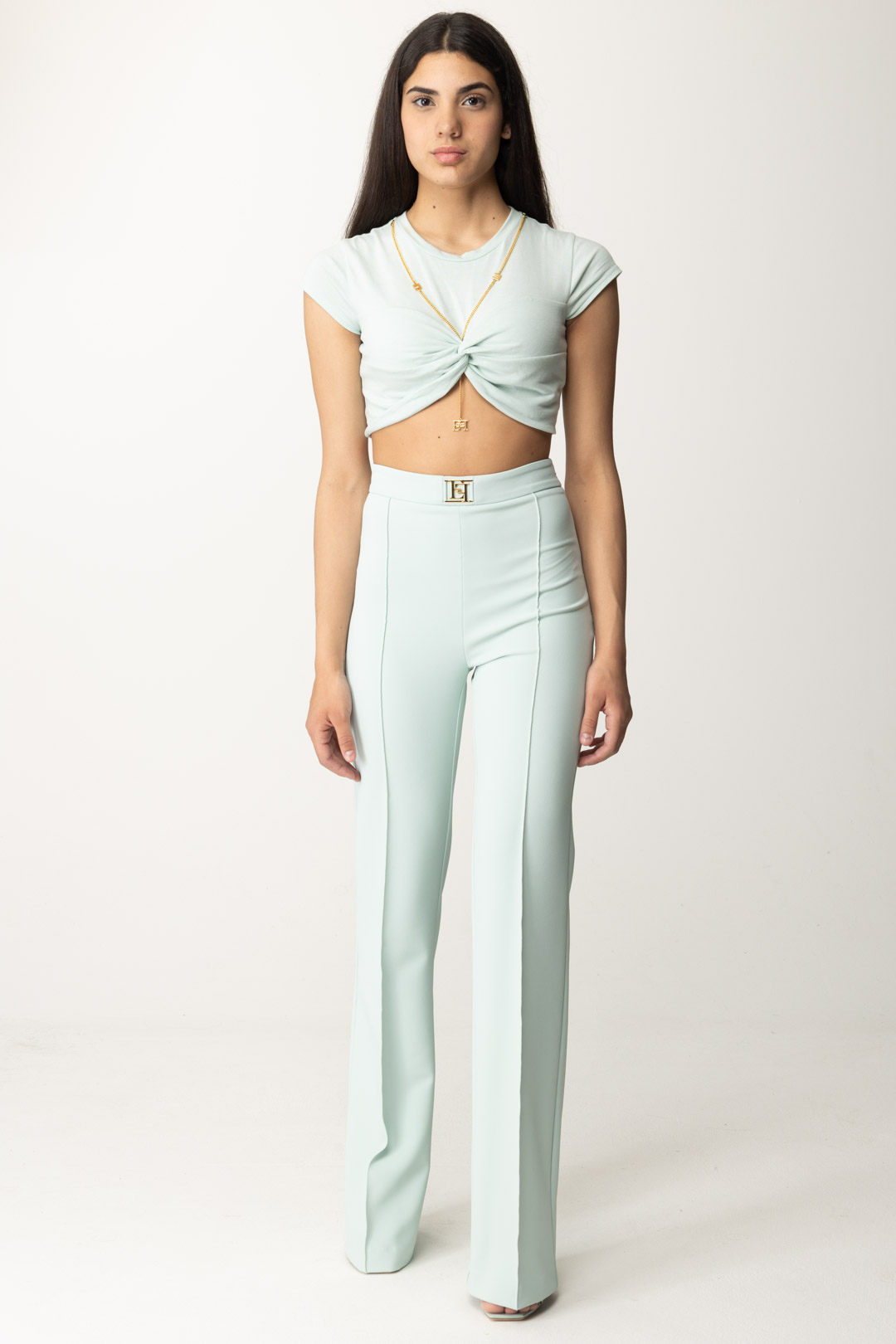 Preview: Elisabetta Franchi Cropped T-shirt with knot ACQUA