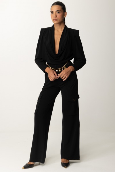 Elisabetta Franchi  Cargo jumpsuit with charm belt TU03147E2 NERO