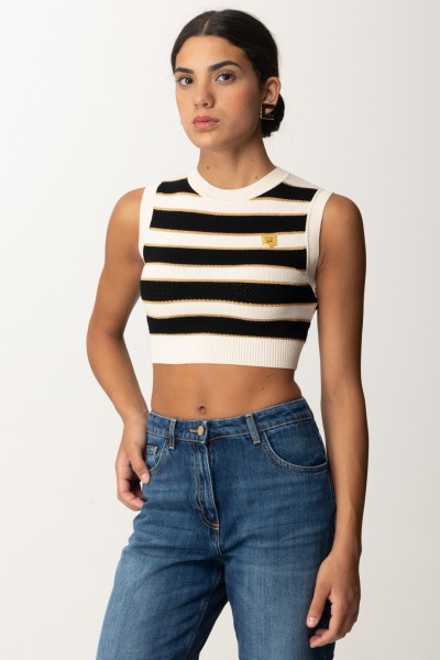 Elisabetta Franchi  Crop top z dzianiny w paski TK30Q46E2 BURRO/NERO