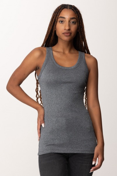 Manila Grace  Ribbed lurex tank top Y239PX CEMENTO