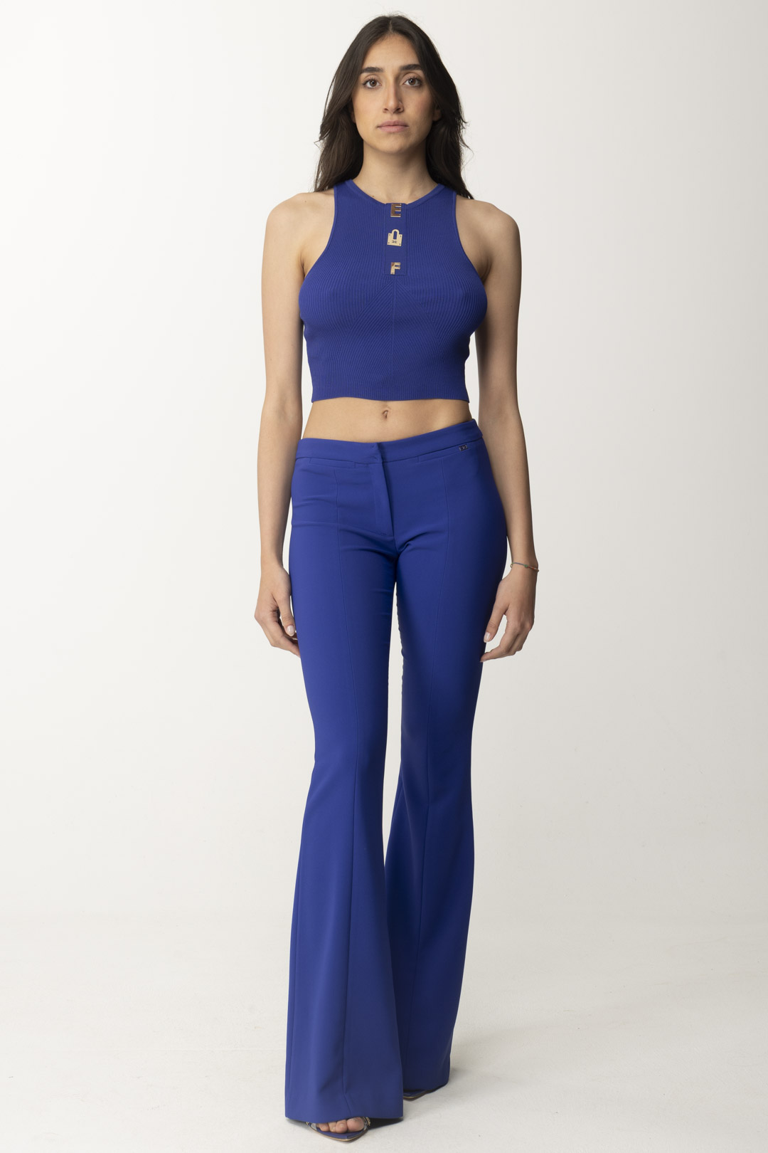 Preview: Elisabetta Franchi Flared Crepe Pants BLUE INDACO