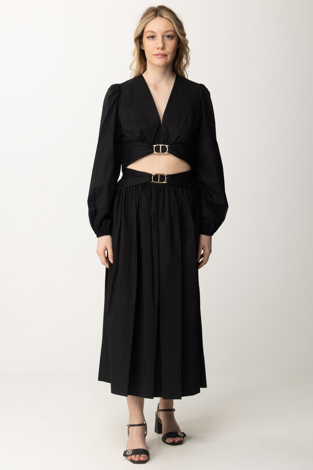 Preview: Twin-Set Midi skirt with belt Nero