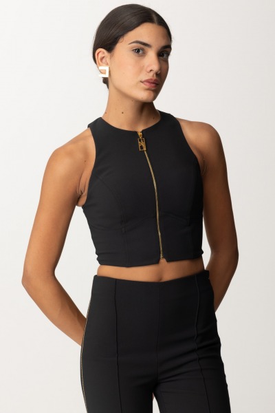 Elisabetta Franchi  Crop-Top mit Frontreißverschluss TO00346E2 NERO