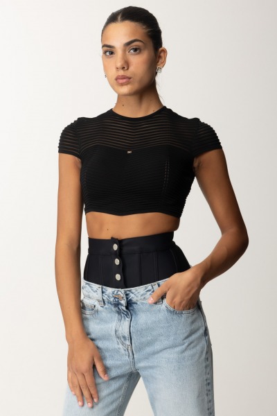 Elisabetta Franchi  Crop top en maille à motif chevrons TK27B46E2 NERO