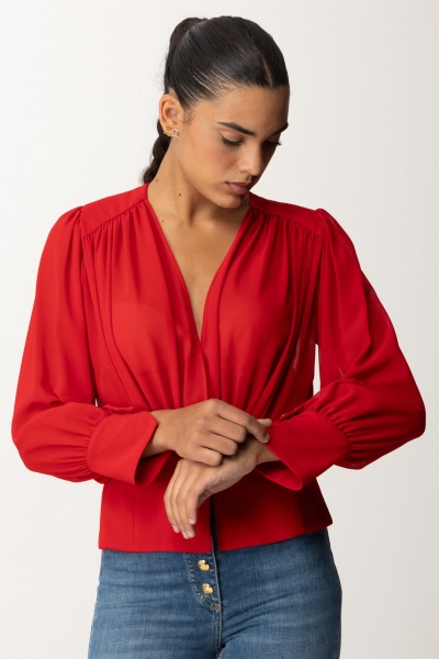 Elisabetta Franchi  Camisa de georgette suave con peplum CA07947E2 RED PASSION