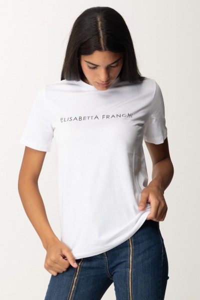 Elisabetta Franchi  T-shirt z logo ze strasu MA00346E2 GESSO