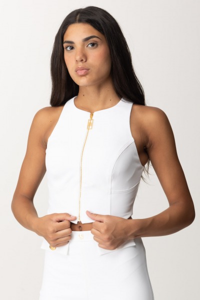 Elisabetta Franchi  Crop-Top mit Frontreißverschluss TO00346E2 AVORIO