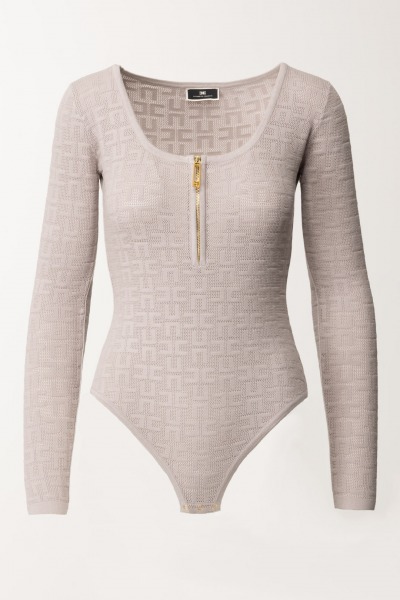 Elisabetta Franchi  Body ściegiem perforowanym, zapinane na zamek BK55B41E2 PERLA