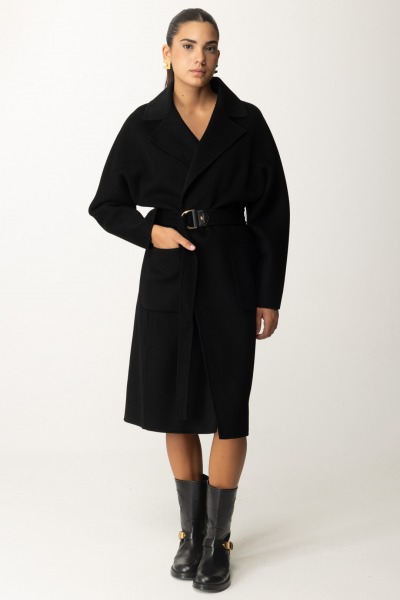 Elisabetta Franchi  Wool Robe Coat CP54D46E2 NERO