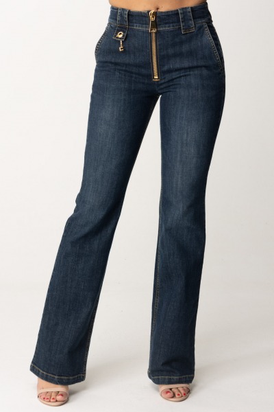 Elisabetta Franchi  Flared jeans with maxi gold zip PJ49D41E2 BLUE DENIM