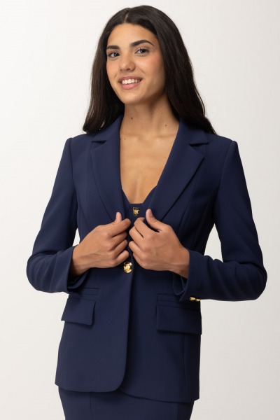 Elisabetta Franchi  Einreihige Jacke aus Stretch-Krepp GI09446E2 NAVY