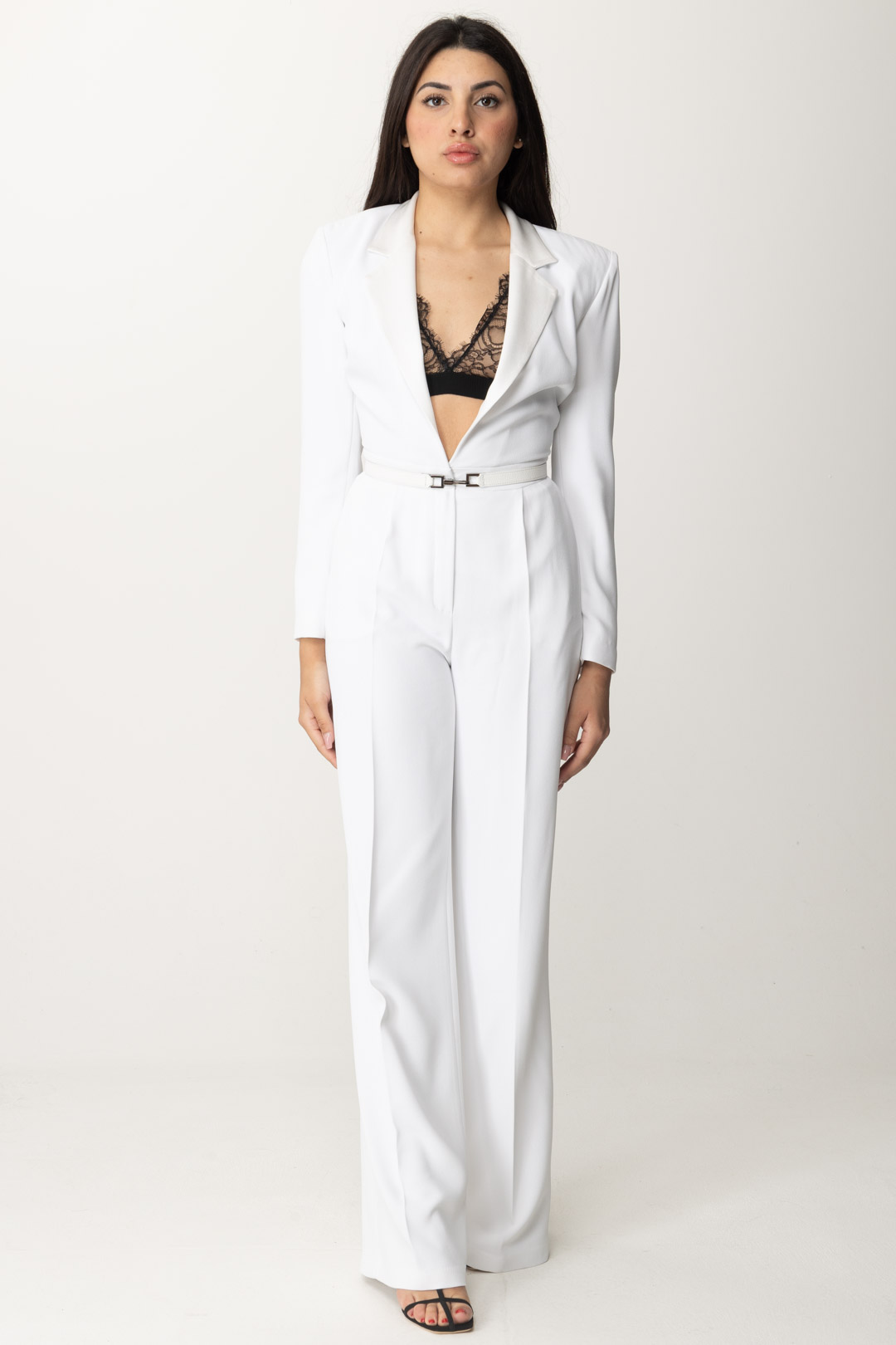 Preview: Elisabetta Franchi Long jumpsuit with lace bralette Avorio