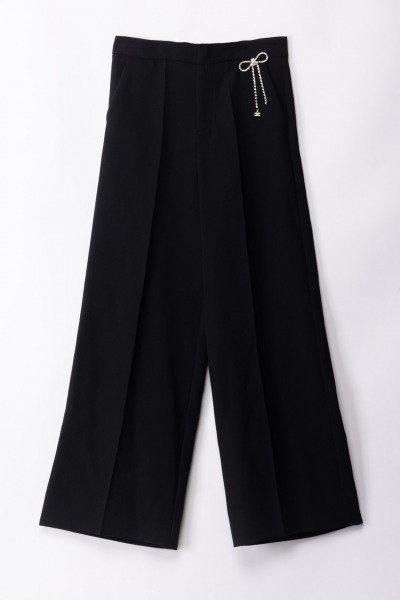 ELISABETTA FRANCHI BAMBINA  Pantalon en crêpe avec nœud et strass EFPA2180GA085.N000 BLACK