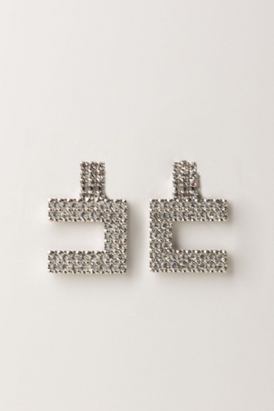 Elisabetta Franchi  Logo Earrings with Rhinestones OR07B46E2 SILVER/CRYSTAL