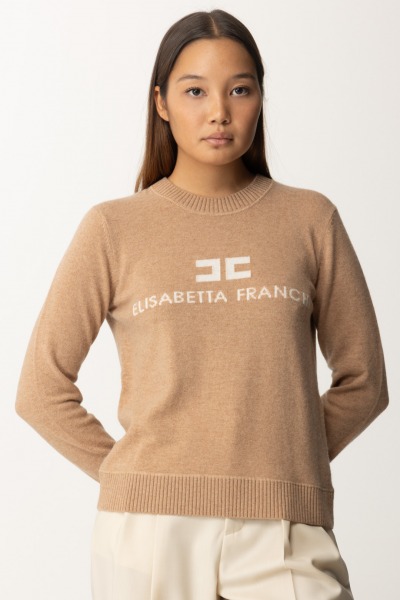 Elisabetta Franchi  Pullover aus Kaschmirmischung MK64S46E2 CAMEL MELANGE/AVORIO