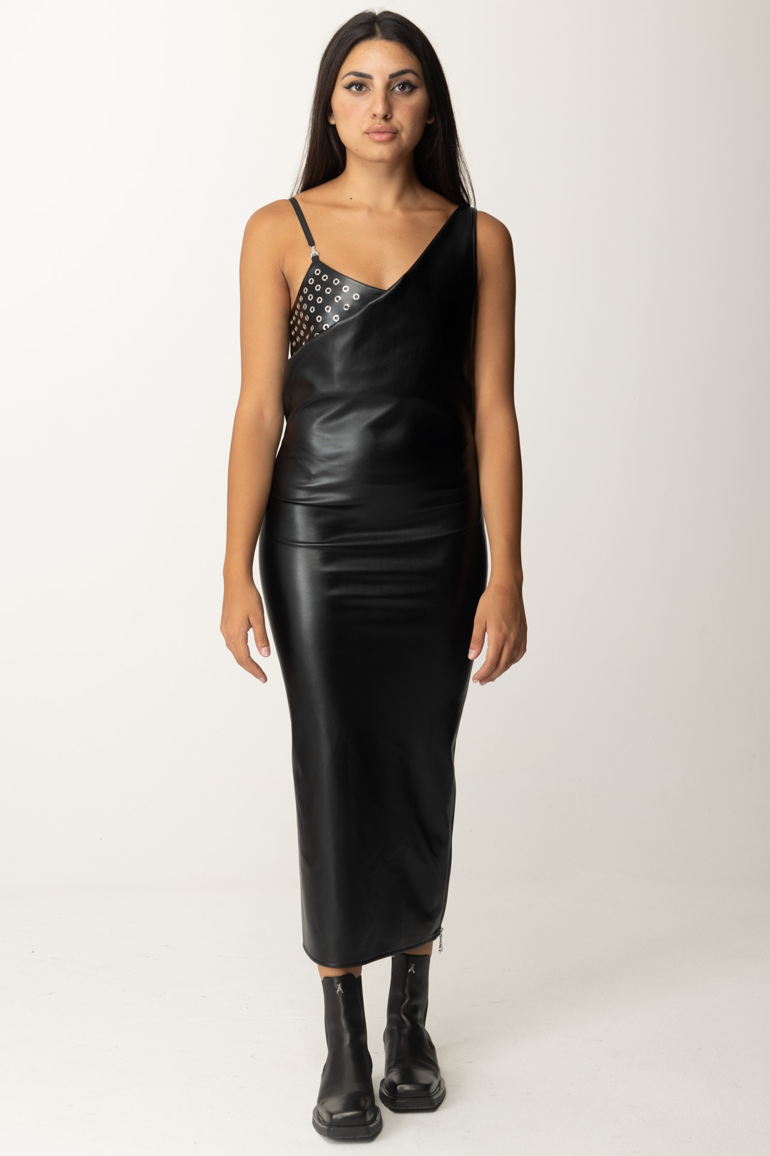 Preview: Patrizia Pepe Faux leather midi dress Nero