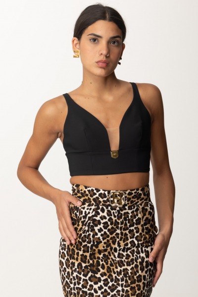 Elisabetta Franchi  Stretch-Crop-Top mit Logo-Plakette TO00246E2 NERO