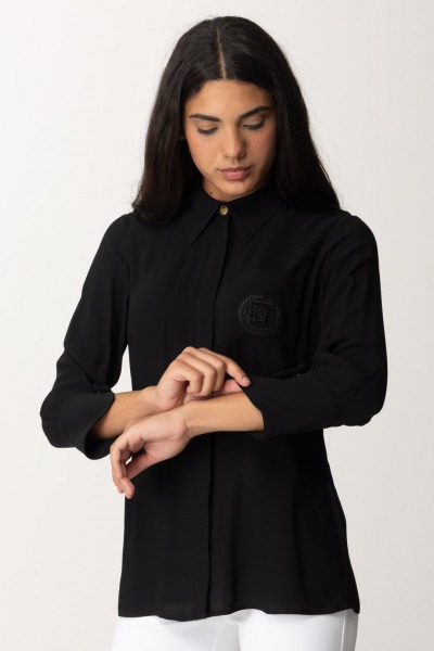 Elisabetta Franchi  Georgette Shirt with Logo Embroidery CA09146E2 NERO